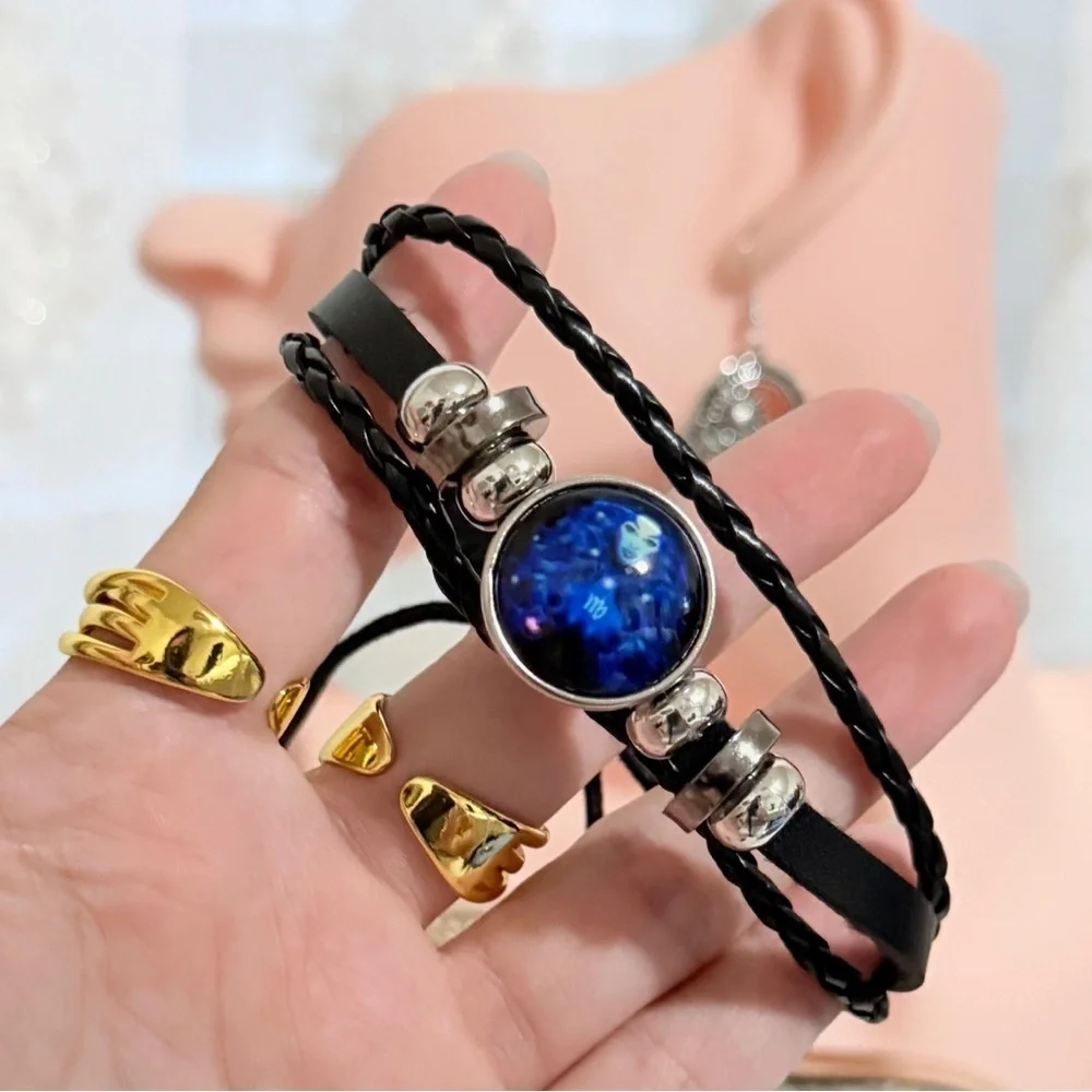 Black and Silver Virgo Zodiac Bracelet.